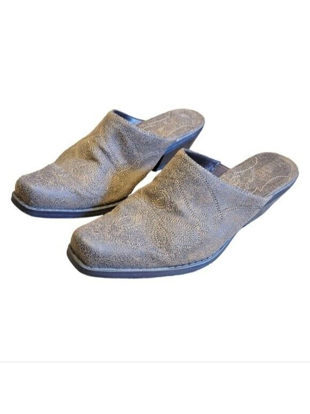 Vtg Y2K Mudd Slip On Mules Womens 6.5 Brown Faux Suede Western Boho Cowgirl